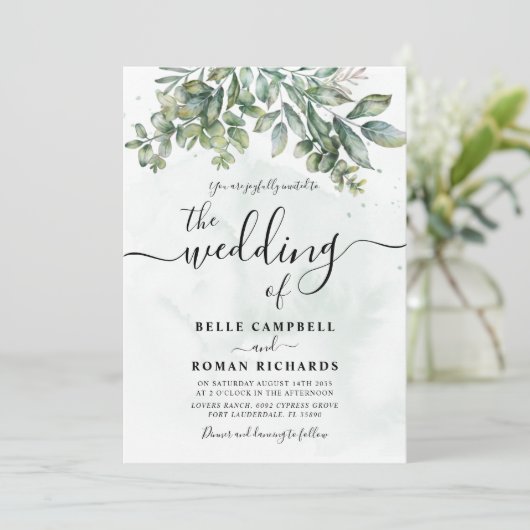 Rustige Waterverf Sage Green Eucalyptus Wedding Kaart (Staand voorkant)