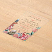 Rustige Waterverf Seashells Starfish Beach Wedding Acryl Uitnodigingen (Laagn)