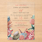 Rustige Waterverf Seashells Starfish Beach Wedding Acryl Uitnodigingen (Voorkant)