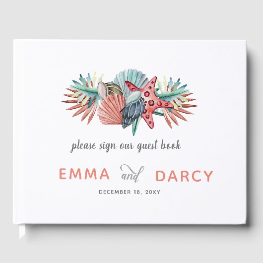 Rustige Waterverf Seashells Starfish Beach Wedding Gastenboek (Voorkant)