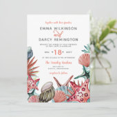 Rustige Waterverf Seashells Starfish Beach Wedding Kaart (Staand voorkant)