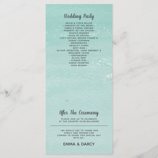 Rustige Waterverf Seashells Starfish Beach Wedding Programmakaart (Achterkant)