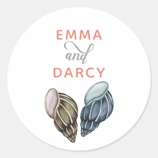 Rustige Waterverf Seashells Starfish Beach Wedding Ronde Sticker (Voorkant)