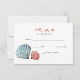 Rustige Waterverf Seashells Starfish Beach Wedding RSVP Kaartje