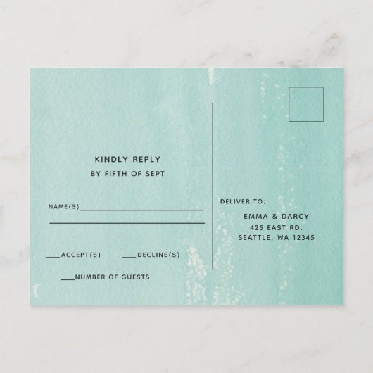 Rustige Waterverf Seashells Starfish Beach Wedding Uitnodiging Briefkaart (Achterkant)