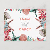 Rustige Waterverf Seashells Starfish Beach Wedding Uitnodiging Briefkaart (Voorkant)