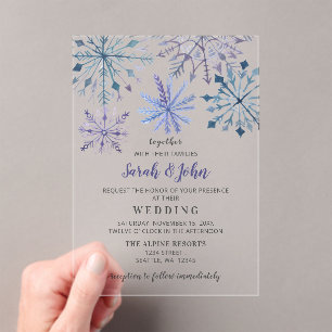 Rustige Waterverf Snowflakes Blue Winter Wedding Acryl Uitnodigingen