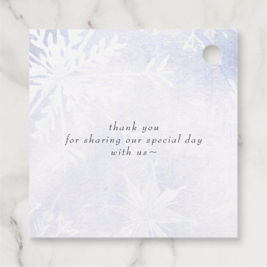 Rustige Waterverf Snowflakes Blue Winter Wedding Bedankjes Labels (Achterkant)
