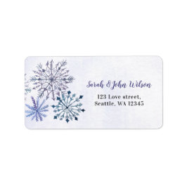 Rustige Waterverf Snowflakes Blue Winter Wedding Etiket