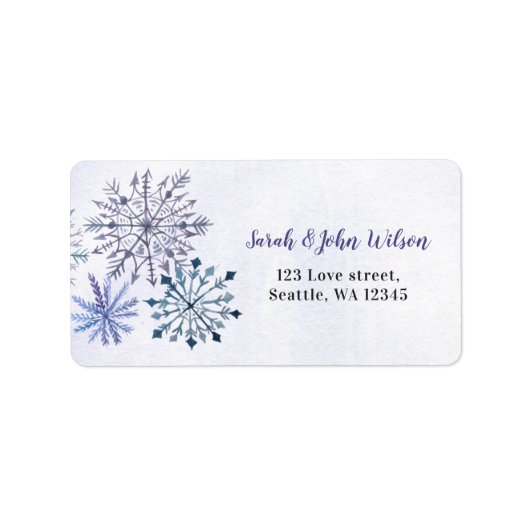 Rustige Waterverf Snowflakes Blue Winter Wedding Etiket (Voorkant)