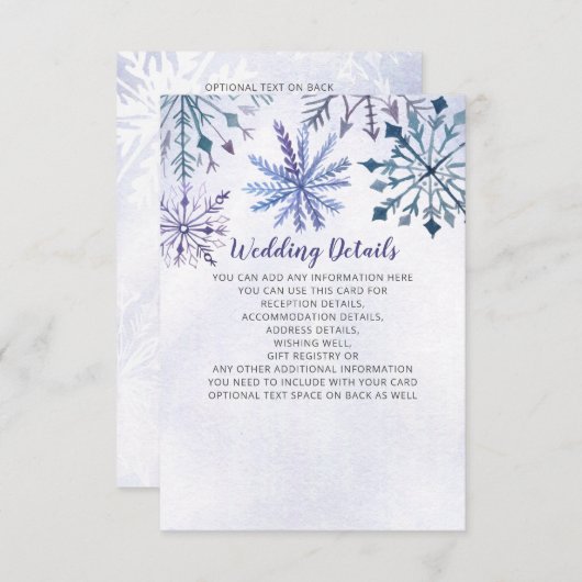 Rustige Waterverf Snowflakes Blue Winter Wedding Informatiekaartje (Voorkant / Achterkant)