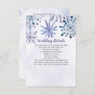 Rustige Waterverf Snowflakes Blue Winter Wedding Informatiekaartje