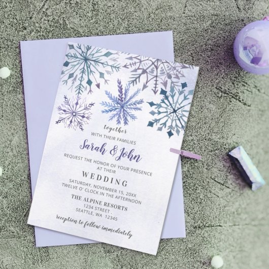 Rustige Waterverf Snowflakes Blue Winter Wedding Kaart