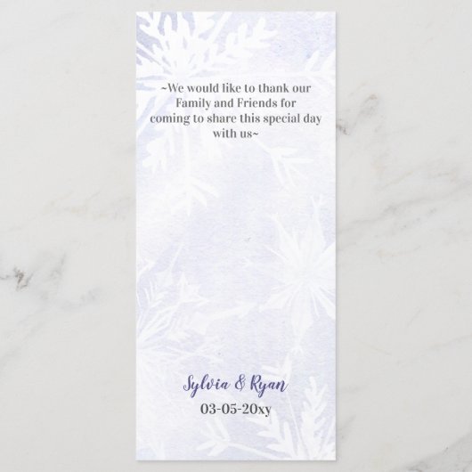 Rustige Waterverf Snowflakes Blue Winter Wedding Menu (Achterkant)
