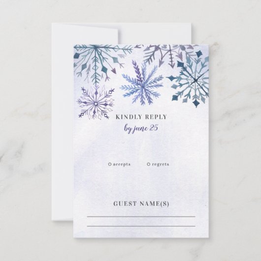 Rustige Waterverf Snowflakes Blue Winter Wedding R RSVP Kaartje (Voorkant)
