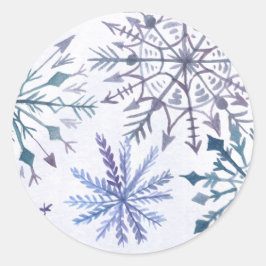 Rustige Waterverf Snowflakes Blue Winter Wedding Ronde Sticker