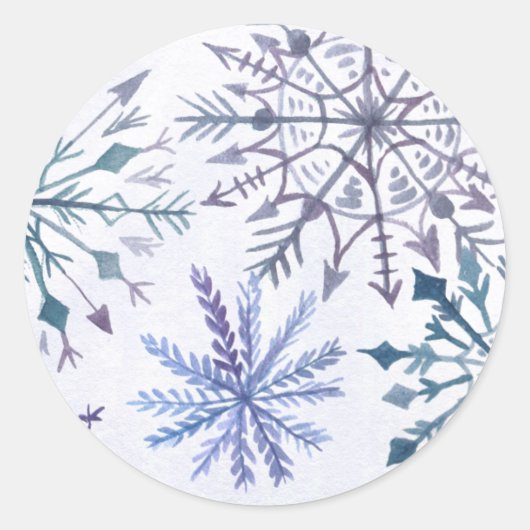 Rustige Waterverf Snowflakes Blue Winter Wedding Ronde Sticker (Voorkant)