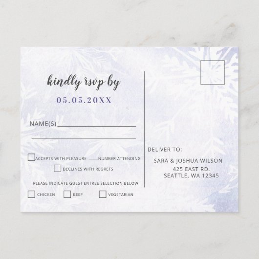 Rustige Waterverf Snowflakes Winter Wedding RSVP Uitnodiging Briefkaart (Achterkant)
