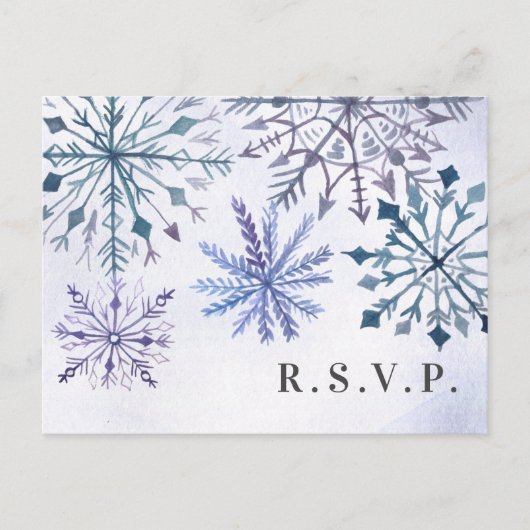 Rustige Waterverf Snowflakes Winter Wedding RSVP Uitnodiging Briefkaart (Voorkant)