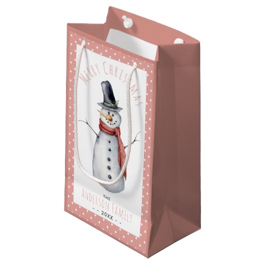 Rustige Waterverf Snowman-familie met prettige ker Klein Cadeauzakje (Voorkant Gekanteld)