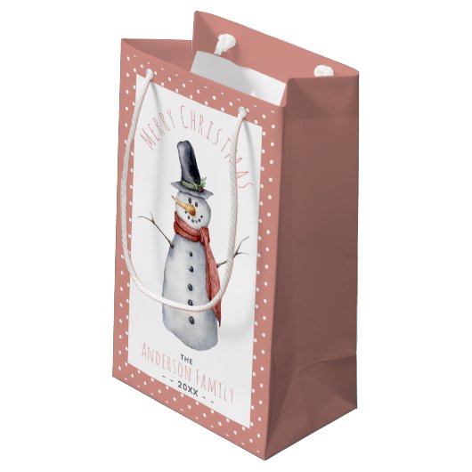Rustige Waterverf Snowman-familie met prettige ker Klein Cadeauzakje (Achterkant Gekanteld)