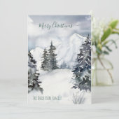 Rustige Waterverf Snowy Mountain Country Kerstmis Feestdagenkaart (Staand voorkant)