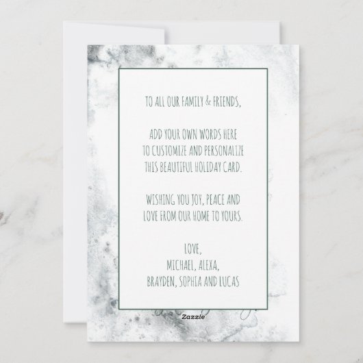 Rustige Waterverf Snowy Mountain Country Kerstmis Feestdagenkaart (Achterkant)