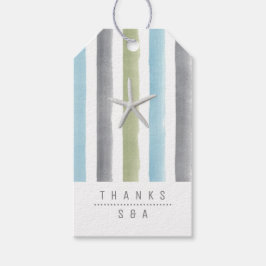 Rustige waterverf streept nautische strandbruiloft cadeaulabel