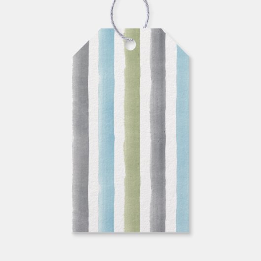 Rustige waterverf streept nautische strandbruiloft cadeaulabel (Achterkant)