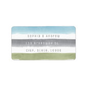 Rustige waterverf streept nautische strandbruiloft etiket (Voorkant)