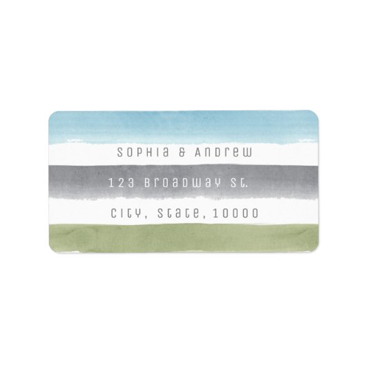 Rustige waterverf streept nautische strandbruiloft etiket (Voorkant)