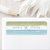 Rustige waterverf streept nautische strandbruiloft etiket (Insitu)