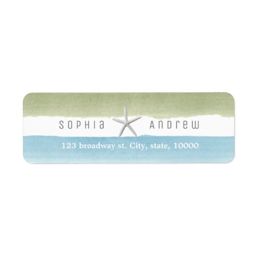 Rustige waterverf streept nautische strandbruiloft etiket (Voorkant)