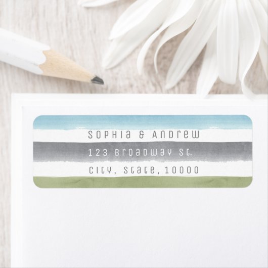 Rustige waterverf streept nautische strandbruiloft etiket (Insitu)