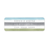 Rustige waterverf streept nautische strandbruiloft etiket (Voorkant)