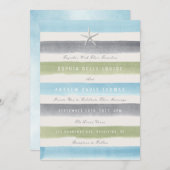 Rustige waterverf streept nautische strandbruiloft kaart (Voorkant / Achterkant)