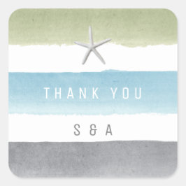 Rustige waterverf streept nautische strandbruiloft vierkante sticker