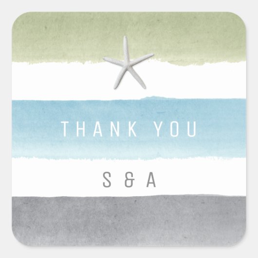 Rustige waterverf streept nautische strandbruiloft vierkante sticker (Voorkant)