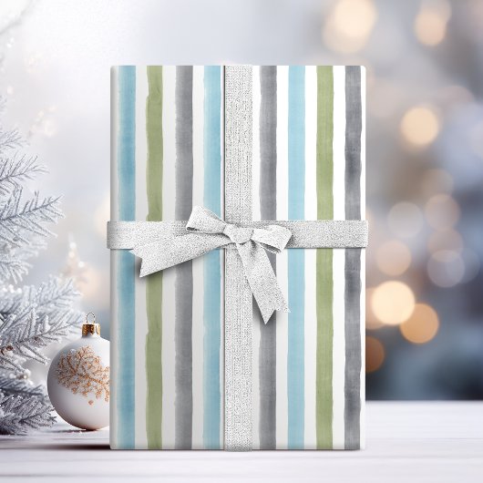 Rustige waterverf strepen strandbruiloft cadeaupapier