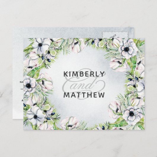 Rustige Waterverf Stusty Blue Natuur Floral Weddin Uitnodiging Briefkaart (Voorkant / Achterkant)