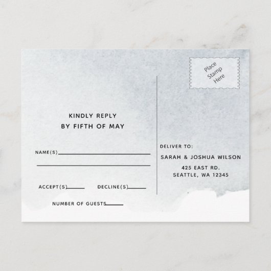 Rustige Waterverf Stusty Blue Natuur Floral Weddin Uitnodiging Briefkaart (Achterkant)