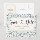Rustige Waterverf Stusty Blue Save the Date Aankondigingskaart (Voorkant / Achterkant)