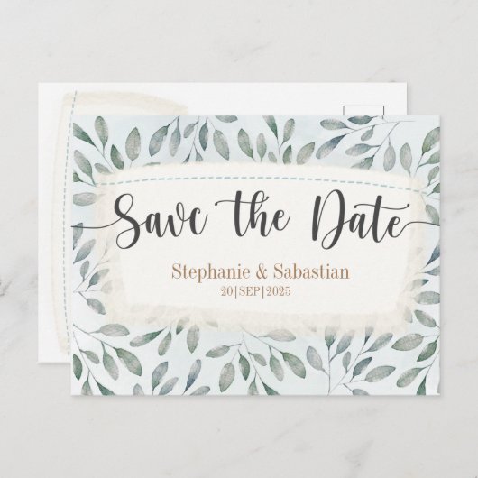 Rustige Waterverf Stusty Blue Save the Date Aankondigingskaart (Voorkant / Achterkant)