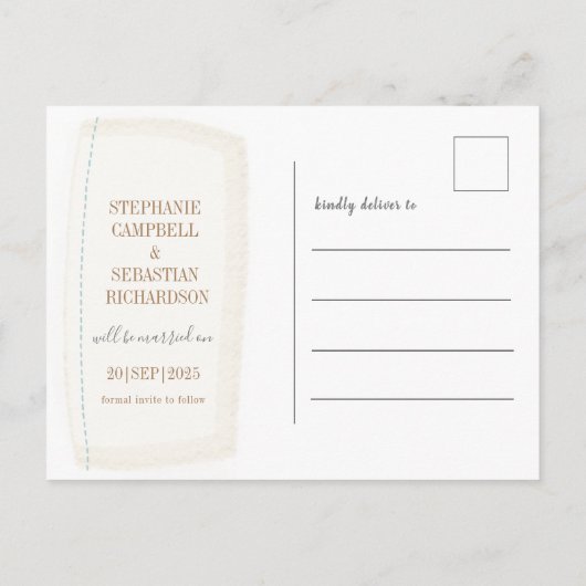 Rustige Waterverf Stusty Blue Save the Date Aankondigingskaart (Achterkant)