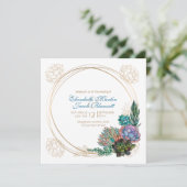 Rustige Waterverf Succulent, blauwe bruiloft Kaart (Staand voorkant)