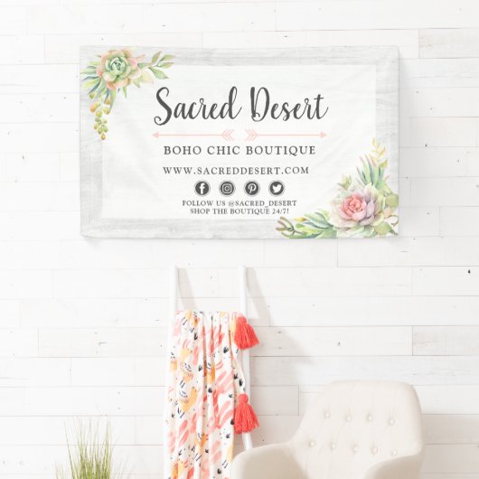 Rustige Waterverf Succulent Desert Cactus Boho Spandoek (Insitu)