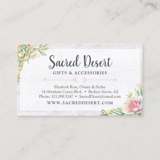 Rustige Waterverf Succulent Desert Cactus Boho Visitekaartje (Achterkant)