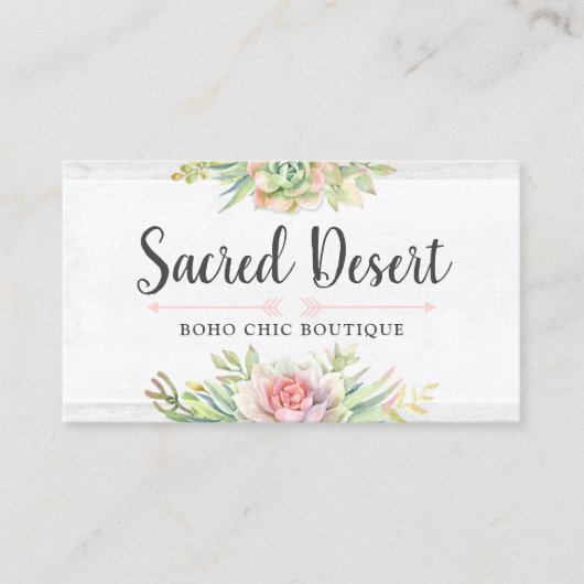 Rustige Waterverf Succulent Desert Cactus Boho Visitekaartje (Voorkant)
