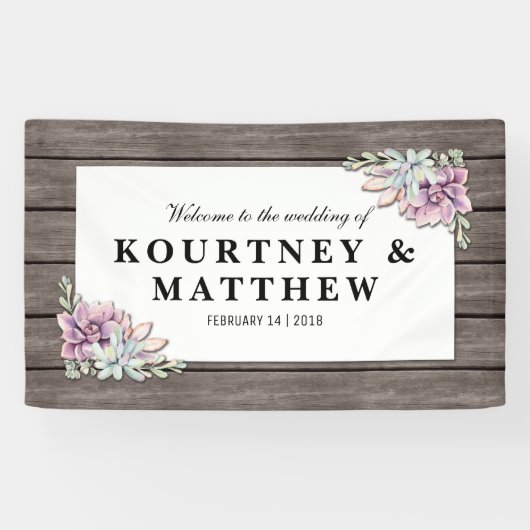 Rustige Waterverf Succulent Floral Wedding Spandoek (Horizontaal)