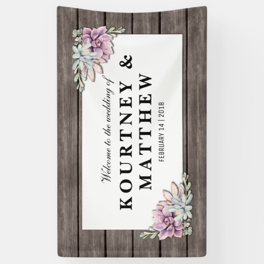 Rustige Waterverf Succulent Floral Wedding Spandoek (Verticaal)